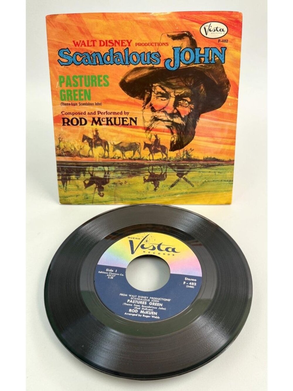 Rod McKuen Scandalous John Theme / Pastures Green 45 Vinyl Walt Disney Movie VG+